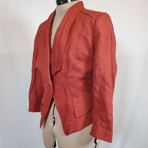 White House Black Market Women's Blazer Size 4 Rust Orange Cotton Linen Jacket - Picture 3 of 12